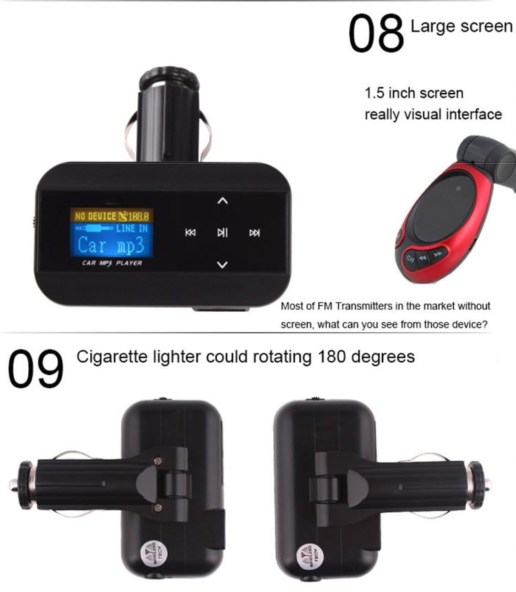 FM30B Car MP3 FM Transmitter with Remote Control, Support LCD Display / USB / SD/MMC Card / AUX(Gold)