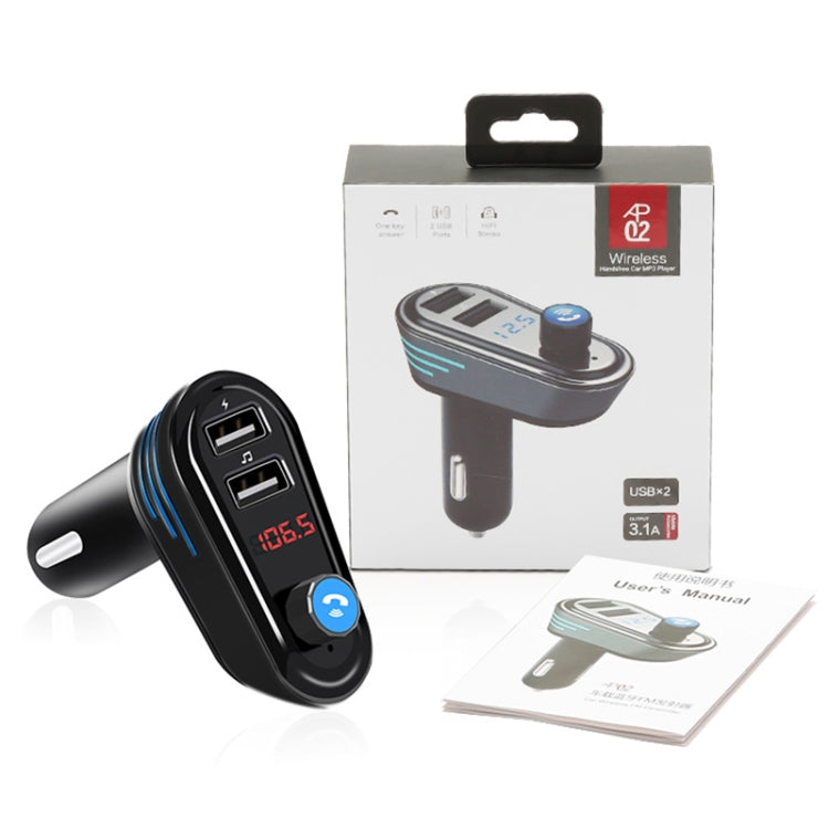 AP02 Car Bluetooth V4.2 MP3 Player FM Transmitter 5V 3.1A Output Dual USB Ports Car Charger with LED Light, Built-in Mic, Support U-disk & Hands-free / Answer Calls