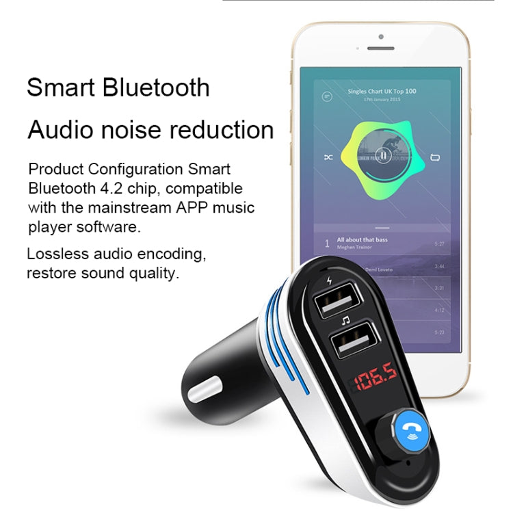 AP02 Car Bluetooth V4.2 MP3 Player FM Transmitter 5V 3.1A Output Dual USB Ports Car Charger with LED Light, Built-in Mic, Support U-disk & Hands-free / Answer Calls