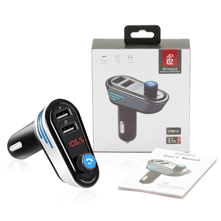 AP02 Car Bluetooth V4.2 MP3 Player FM Transmitter 5V 3.1A Output Dual USB Ports Car Charger with LED Light, Built-in Mic, Support U-disk & Hands-free / Answer Calls