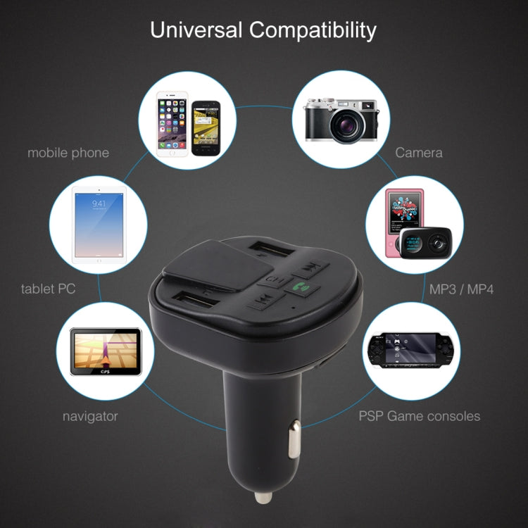 V-023 Dual USB Charging Bluetooth FM Transmitter MP3 Music Player Car Kit, Support Hands-Free Call  & TF Card (Black)