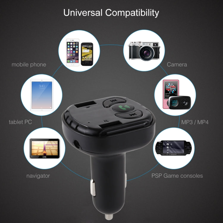 V-022 Dual USB Charging Bluetooth FM Transmitter MP3 Music Player Car Kit, Support Hands-Free Call  & TF Card (Black)