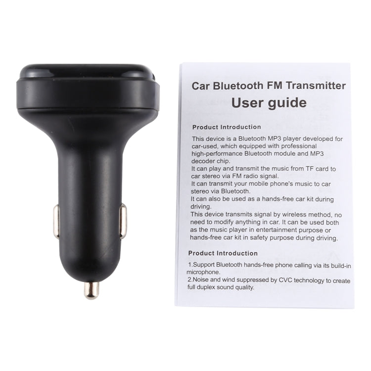 V-020 Dual USB Charging Bluetooth FM Transmitter MP3 Music Player Car Kit, Support Hands-Free Call  & TF Card (Black)