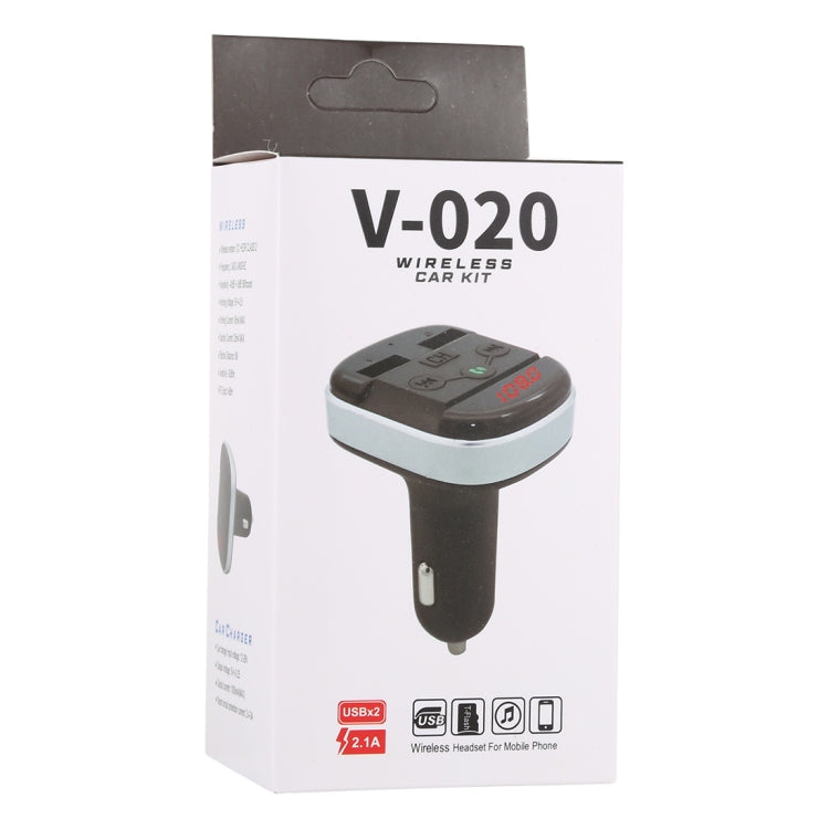V-020 Dual USB Charging Bluetooth FM Transmitter MP3 Music Player Car Kit, Support Hands-Free Call  & TF Card (Black)