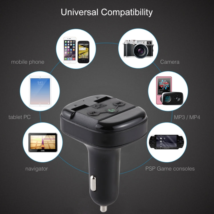 V-020 Dual USB Charging Bluetooth FM Transmitter MP3 Music Player Car Kit, Support Hands-Free Call  & TF Card (Black)