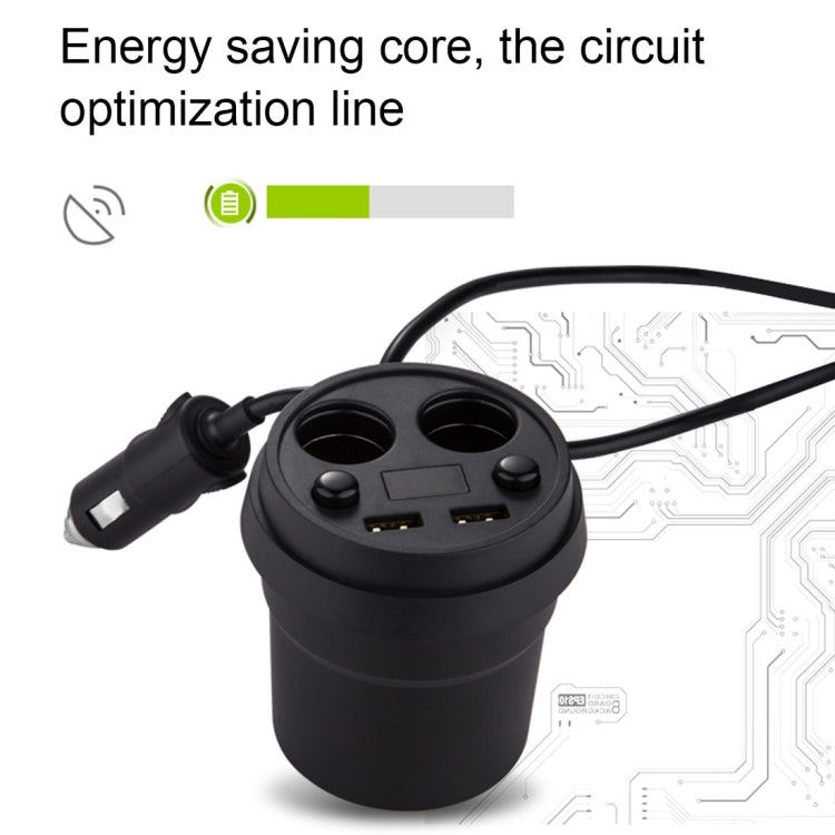 2 in 1 Double Car Cigarette Lighter + 3.1A Dual USB Port Quick Charge Cup Shaped Car Charger with LED Screen Charging voltage Display for Smartphones & Tablets & PSP & PDA & GPS & MP3 & MP4 and other USB-charged Devices