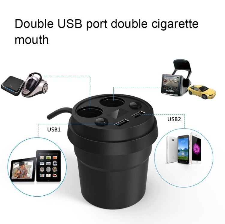 2 in 1 Double Car Cigarette Lighter + 3.1A Dual USB Port Quick Charge Cup Shaped Car Charger with LED Screen Charging voltage Display for Smartphones & Tablets & PSP & PDA & GPS & MP3 & MP4 and other USB-charged Devices