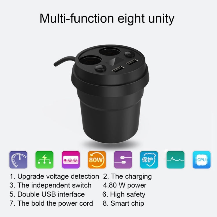 2 in 1 Double Car Cigarette Lighter + 3.1A Dual USB Port Quick Charge Cup Shaped Car Charger with LED Screen Charging voltage Display for Smartphones & Tablets & PSP & PDA & GPS & MP3 & MP4 and other USB-charged Devices