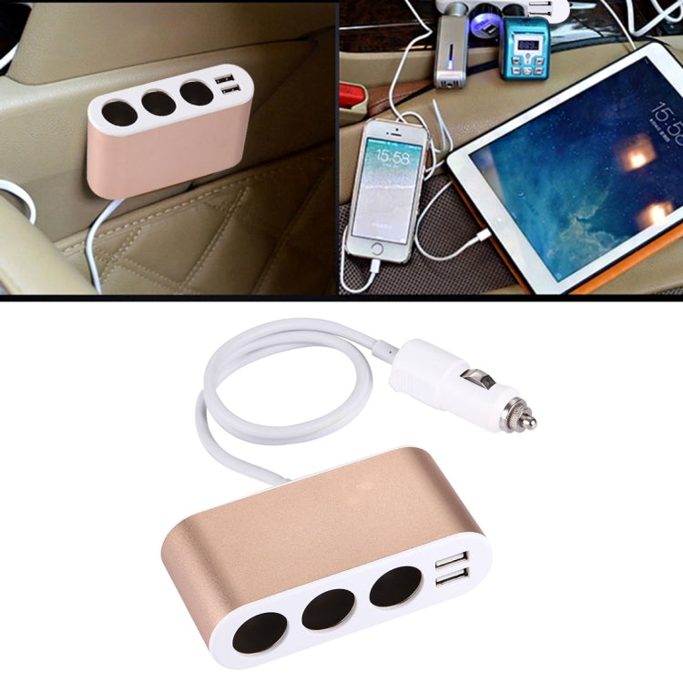 Aluminum Shell 120W 3 Sockets Car Cigarette Lighter Car Charger with 3.1A Dual USB Ports