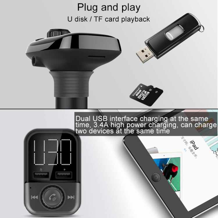 BT72 Dual USB Charging Smart Bluetooth FM Transmitter MP3 Music Player Car Kit with 1.5 inch White Display Screen, Support Bluetooth Call, TF Card & U Disk