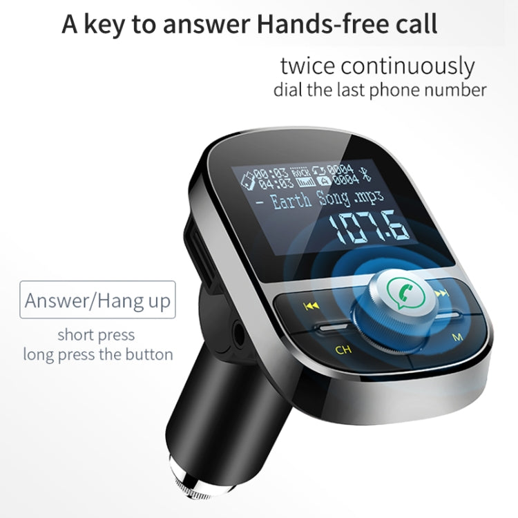 HY92 Dual USB Charging Smart Bluetooth FM Transmitter MP3 Music Player Car Kit with 1.44 inch LCD Screen, Support Bluetooth Call, TF Card & U Disk