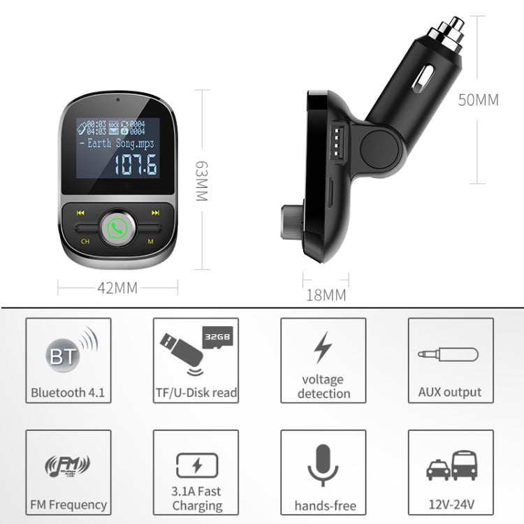 HY92 Dual USB Charging Smart Bluetooth FM Transmitter MP3 Music Player Car Kit with 1.44 inch LCD Screen, Support Bluetooth Call, TF Card & U Disk