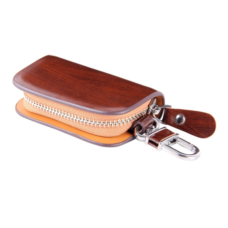 Universal Leather Wood Grain Texture Waist Hanging Zipper Wallets Key Holder Bag (No Include Key)