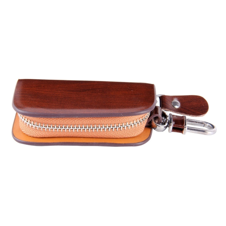 Universal Leather Wood Grain Texture Waist Hanging Zipper Wallets Key Holder Bag (No Include Key)