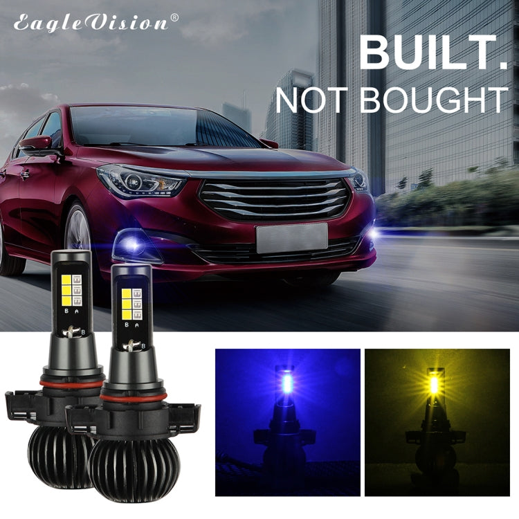 2 PCS EV14 H16 / 5202 DC9-32V / 6W / IP67 Car LED Double Color Fog Light, Ice Blue Light + Amber Light