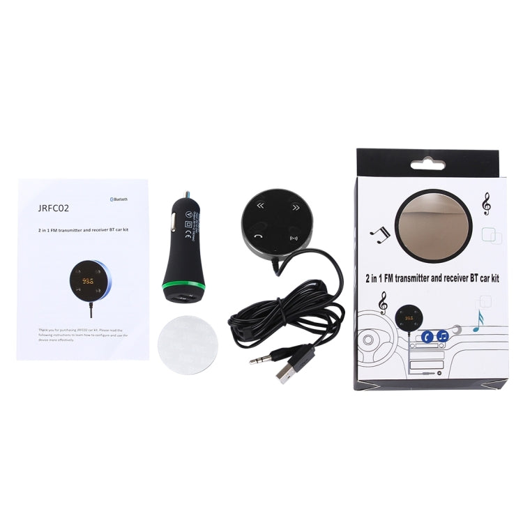 JRFC02 Multifunctional Car Bluetooth FM Receiver + Transmitter with Remote Controller, Support Hands-free Answer Phone & Smartphones Double USB Charging Function