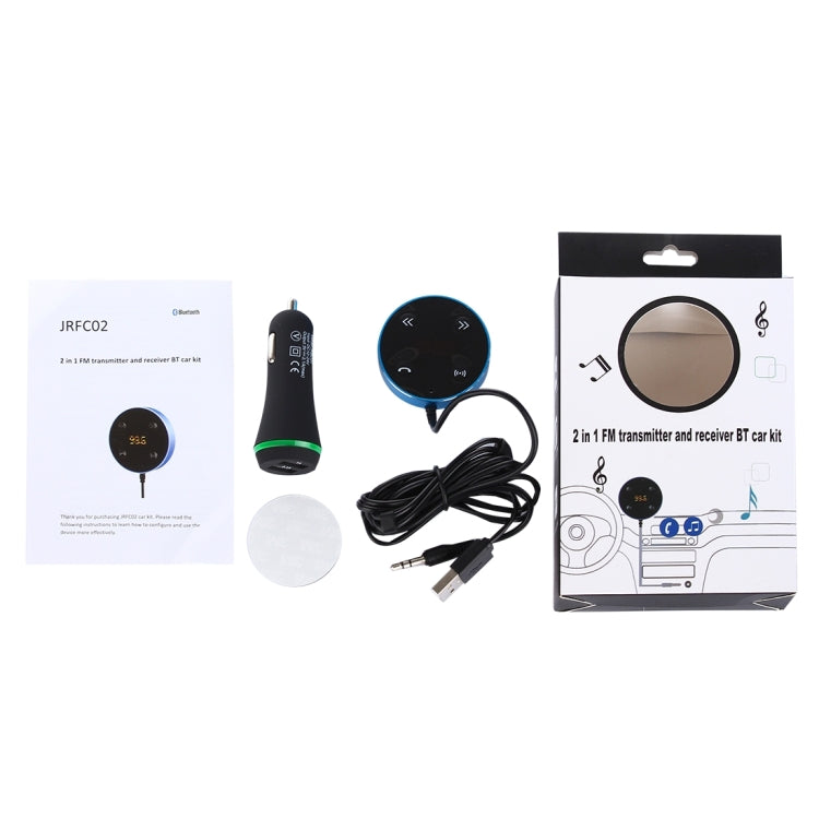 JRFC02 Multifunctional Car Bluetooth FM Receiver + Transmitter with Remote Controller, Support Hands-free Answer Phone & Smartphones Double USB Charging Function