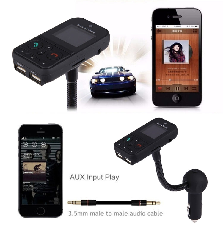 360 Degrees Rotatable Multifunctional Car Bluetooth FM Transmitter with Remote Controller, Support TF Card / MP3 / U Disk Music Play & Hands-free Answer Phone & Smartphones USB Charging & A2DP Function