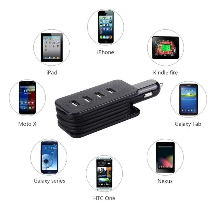 5V 4.1A 4-Ports USB Universal Car Charger with Winder for iPhone, iPad, Samsung, HTC, Sony, Length: 1m