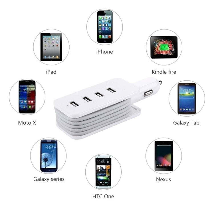 5V 4.1A 4-Ports USB Universal Car Charger with Winder for iPhone, iPad, Samsung, HTC, Sony, Length: 1m