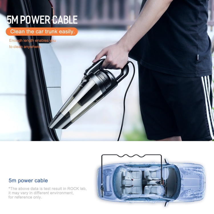 ROCK 100W 4500Pa Strong Suction Portable Car Vacuum Cleaner with LED Light, Cable Length: 5m, DC 12V