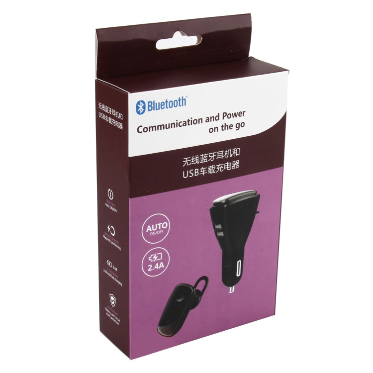 Magnetic Positioning Auto ON/OFF Bluetooth Earphone Mono BT Headset Car Charger Support Hands-free Call & 2.4A Double USB Fast Charging