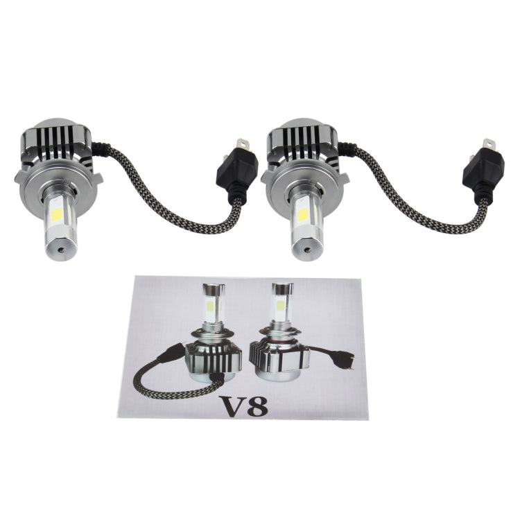 2 PCS WEIYAO V8 H4 36W 4800LM 6000K White Light Car 4 COB LEDs Headlight Kit, DC 12-24V