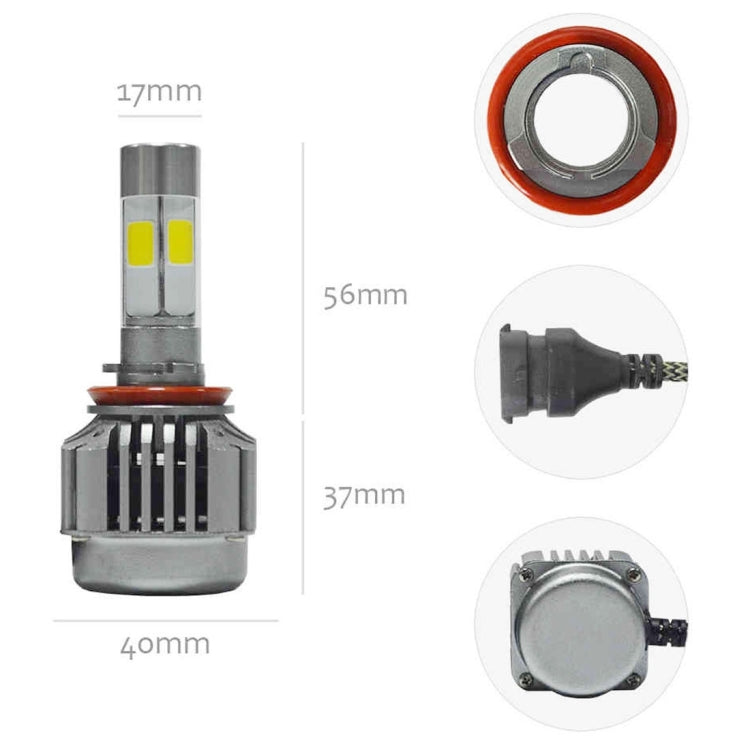 2 PCS WEIYAO V8 H9/H8/H11 36W 4800LM 6000K White Light Car 4 COB LEDs Headlight Kit, DC 12-24V