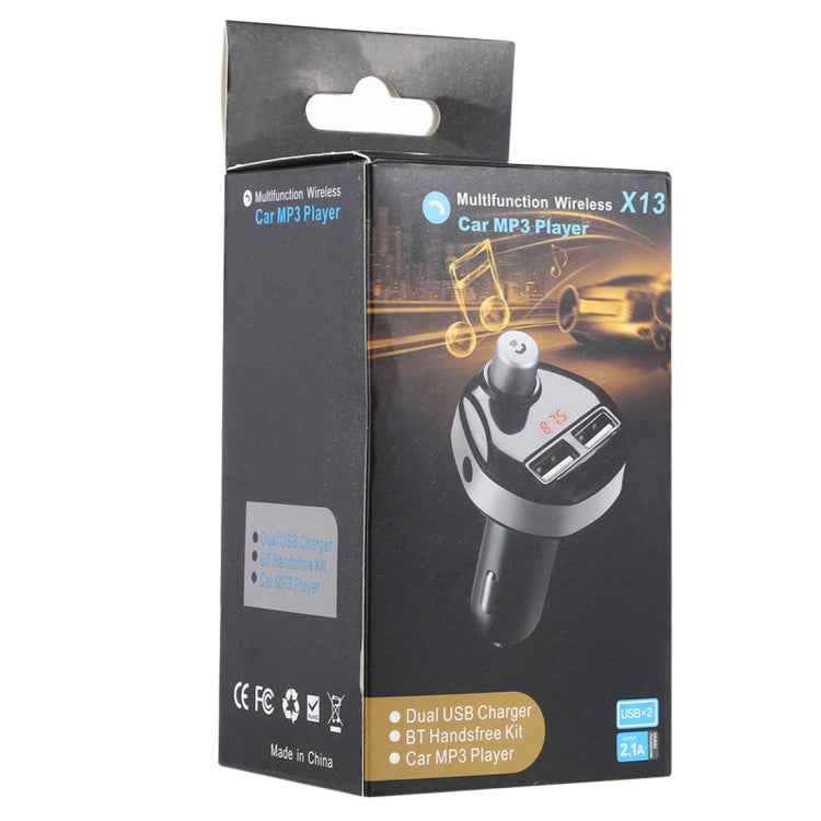 X13 Dual USB Charging Bluetooth FM Transmitter MP3 Player Car Kit, Support Hands-Free Call  & TF Card & U Disk(Black)