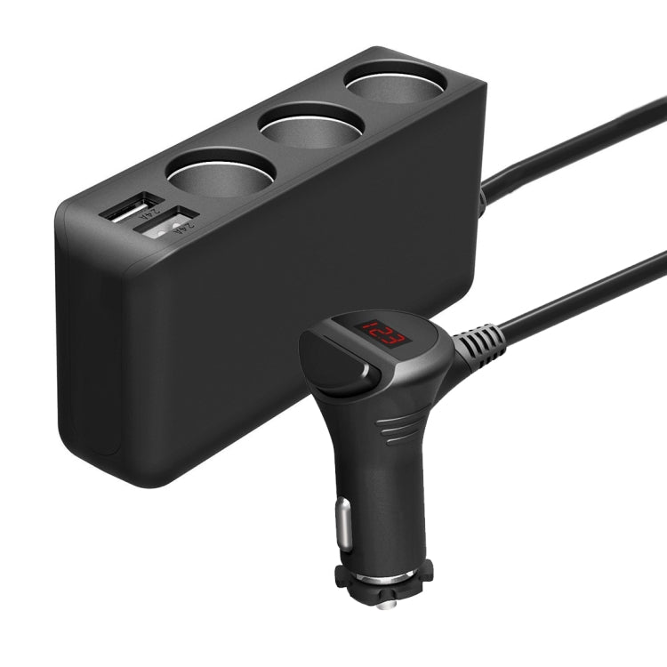 4.8A 80W Plastic Shell 3 Sockets in 1 Car Cigarette Lighter Car Charger Car Socket with Dual USB Ports
