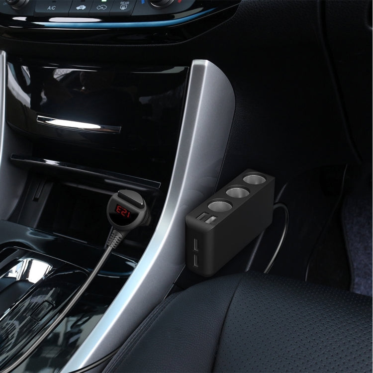 4.8A 80W Plastic Shell 3 Sockets in 1 Car Cigarette Lighter Car Charger Car Socket with Dual USB Ports