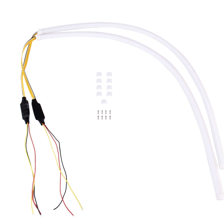 2 PCS 12V Car Daytime Running Lights Soft Article Lamp with Water Flowing Effect, White + Yellow Light, Length: 60cm