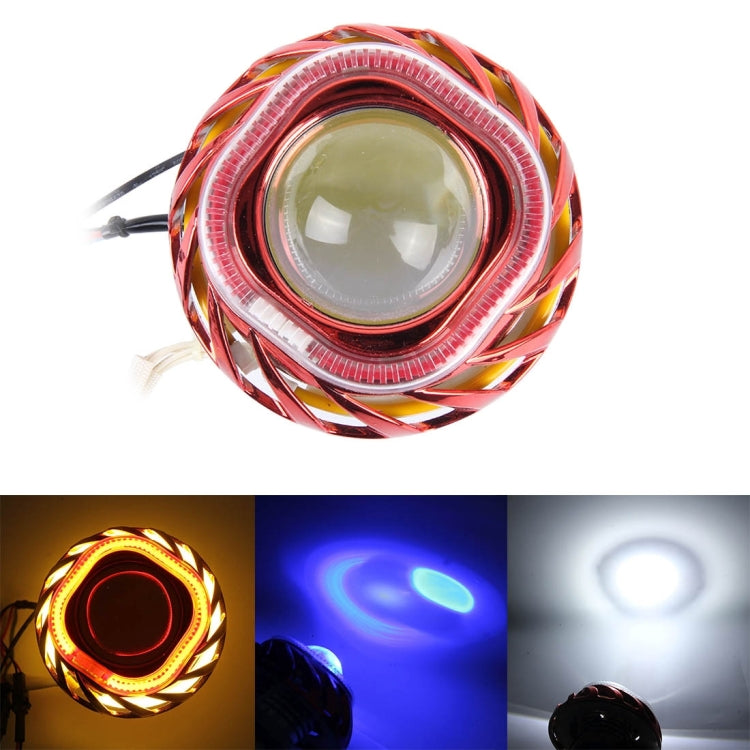 15W 6500K 2000LM 4 LED White Motorcycle Headlight Lamp with Yellow Red Angle Eye Lamp And Blue Devil Eye Lamp, DC 9-36V Cable Length: 45cm
