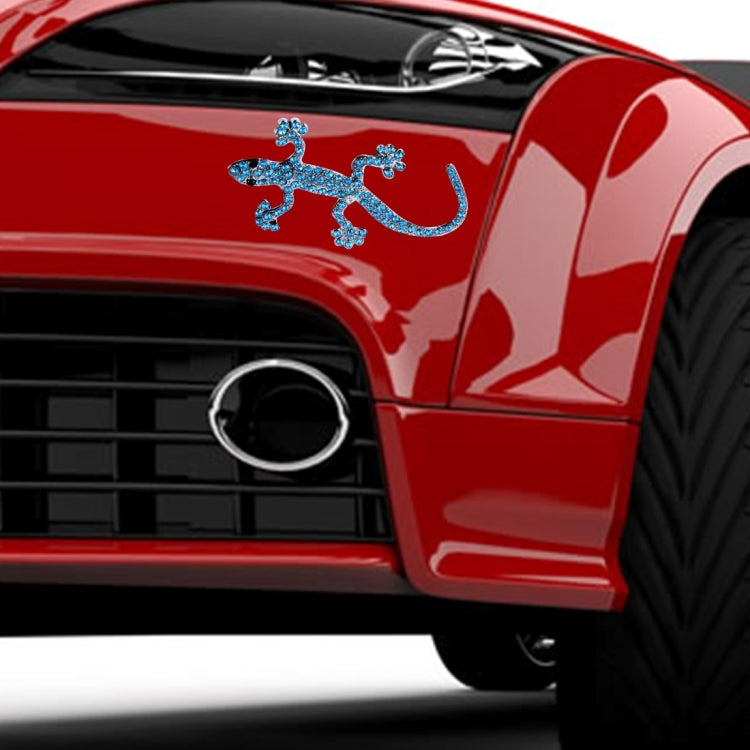3D Car Wall Decal Stickers Metal Gecko Texture Shape With Blue Diamond, Realistic Rich-design Car Decoration