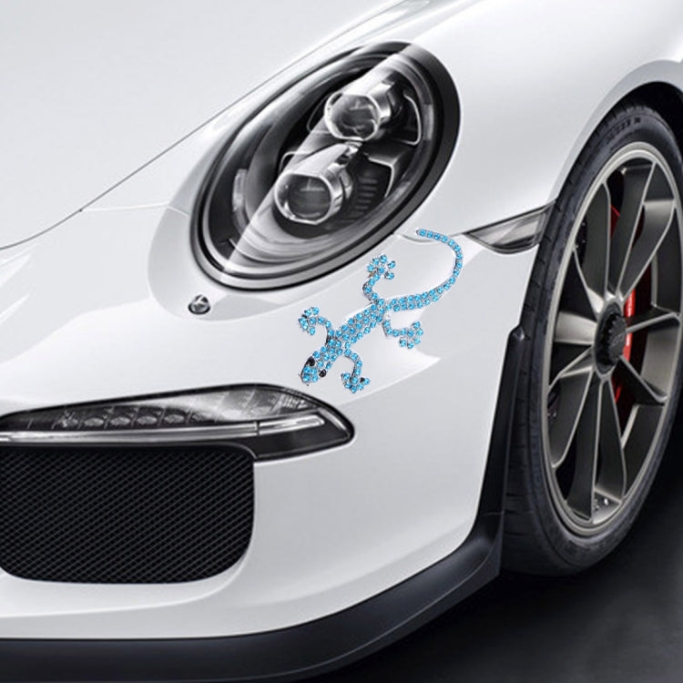 3D Car Wall Decal Stickers Metal Gecko Texture Shape With Blue Diamond, Realistic Rich-design Car Decoration