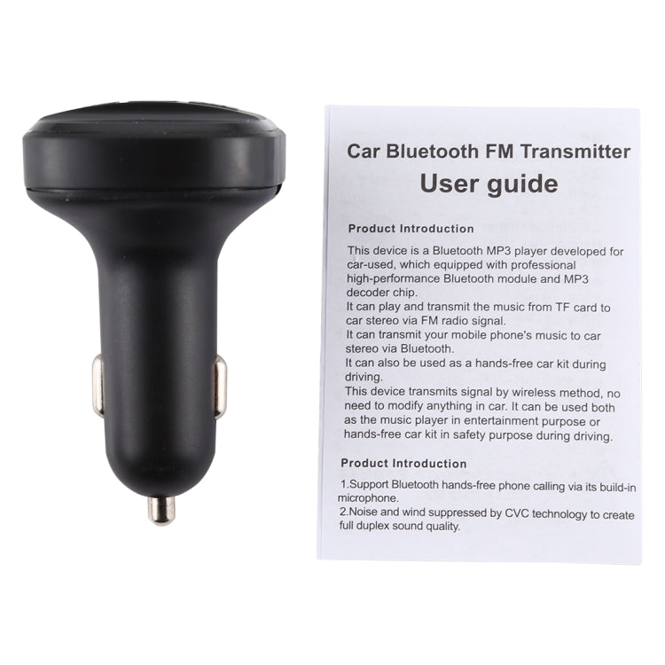 V-019 Dual USB Charging Bluetooth FM Transmitter MP3 Music Player Car Kit, Support Hands-Free Call  & TF Card (Black)