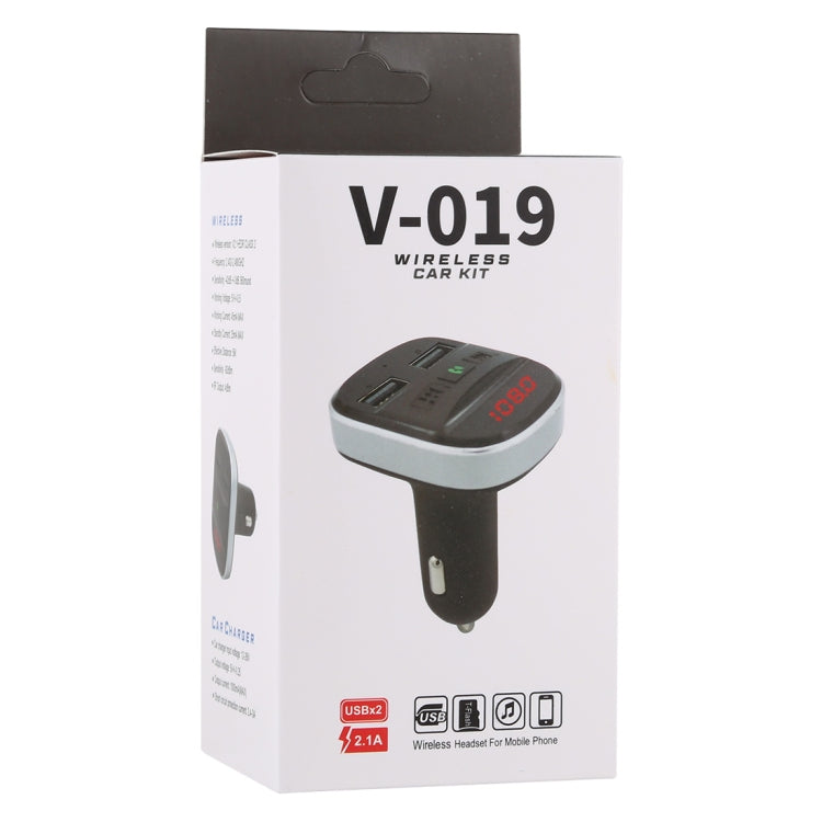 V-019 Dual USB Charging Bluetooth FM Transmitter MP3 Music Player Car Kit, Support Hands-Free Call  & TF Card (Black)