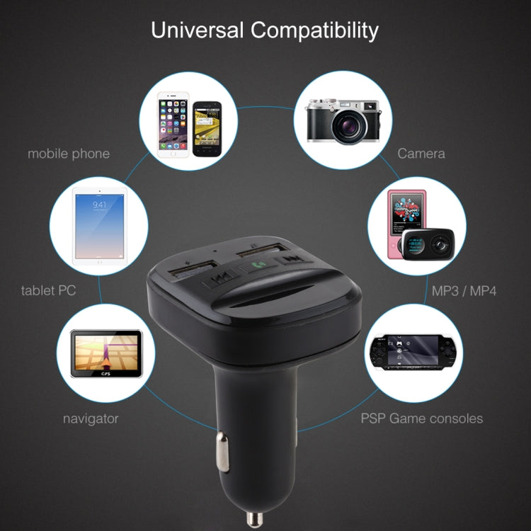 V-019 Dual USB Charging Bluetooth FM Transmitter MP3 Music Player Car Kit, Support Hands-Free Call  & TF Card (Black)