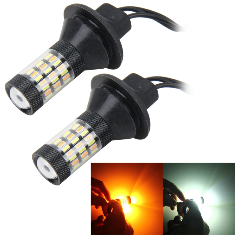 2 PCS 1156/Ba15s 5W 450LM 60LEDs DC 12V SMD-4014 Car Tail Bulb Turn Signal Auto Reverse Lamp Daytime Turn Running Light Car Source Set(White Light+Yellow Light), Cable Length: 40cm