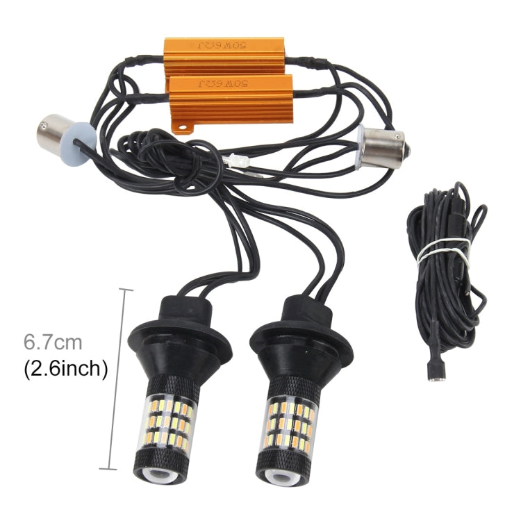 2 PCS 1156/Ba15s 5W 450LM 60LEDs DC 12V SMD-4014 Car Tail Bulb Turn Signal Auto Reverse Lamp Daytime Turn Running Light Car Source Set(White Light+Yellow Light), Cable Length: 40cm