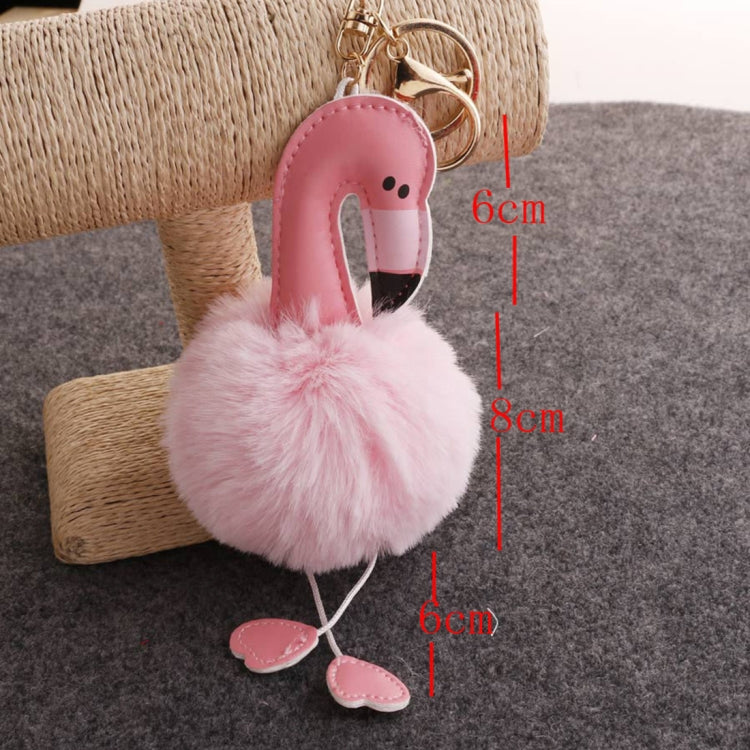 Super Metal Flamingo Key Chain Imitation Rabbit Hair Bulb Fur Plush Car Ornaments Pendant Key Ring,  Random Color Delivery