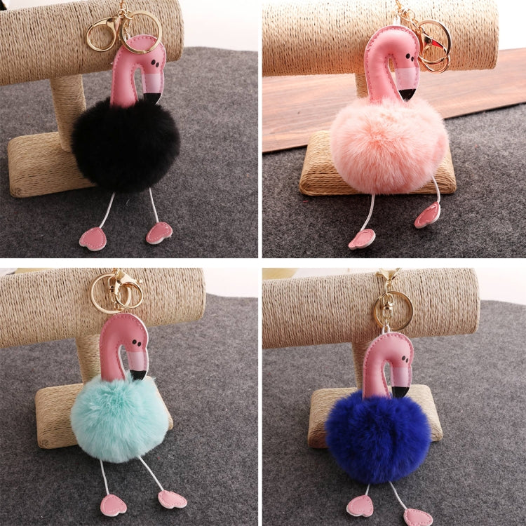 Super Metal Flamingo Key Chain Imitation Rabbit Hair Bulb Fur Plush Car Ornaments Pendant Key Ring,  Random Color Delivery