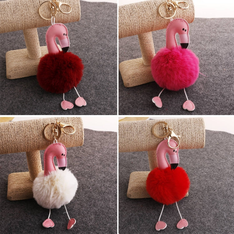 Super Metal Flamingo Key Chain Imitation Rabbit Hair Bulb Fur Plush Car Ornaments Pendant Key Ring,  Random Color Delivery
