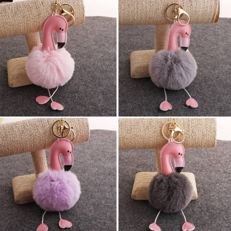 Super Metal Flamingo Key Chain Imitation Rabbit Hair Bulb Fur Plush Car Ornaments Pendant Key Ring,  Random Color Delivery