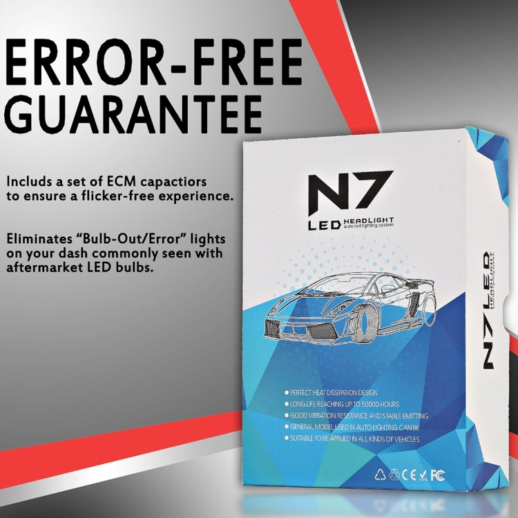 2 PCS N7  H13 40W 4000 LM 6000K Waterproof IP68 Car Auto LED Headlight with 2 COB LED Lamps, DC 9-36V(White Light)