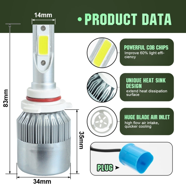 2pcs 9005 18W 1800LM 6000K Waterproof IP68 Car Auto LED Headlight with 2 COB LED Lamps, DC 9-36V(White Light)