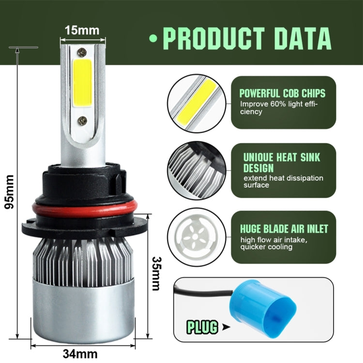 2pcs 9007 18W 1800LM 6000K Waterproof IP68 Car Auto LED Headlight with 2 COB LED Lamps, DC 9-36V(White Light)