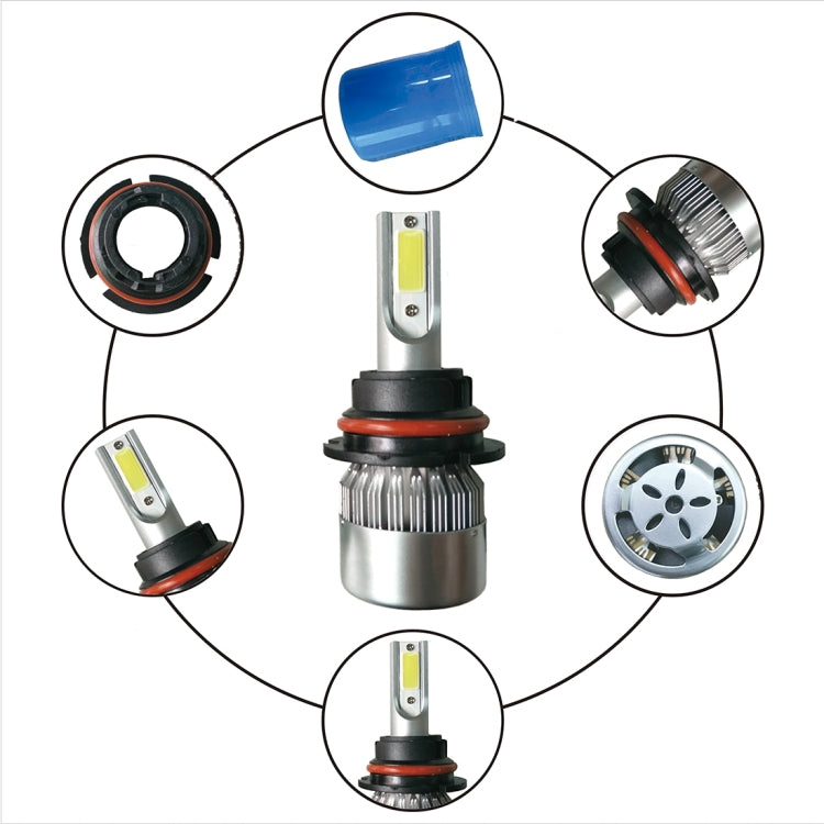 2pcs 9007 18W 1800LM 6000K Waterproof IP68 Car Auto LED Headlight with 2 COB LED Lamps, DC 9-36V(White Light)