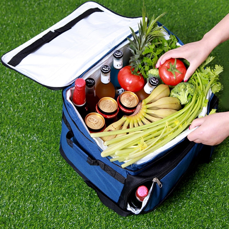 Car Auto Outdoor 40L Portable Multi-function Insulation Refrigerating Fresh Storage Organize Bag with Rod and Wheel for Travel Delivery Picnic