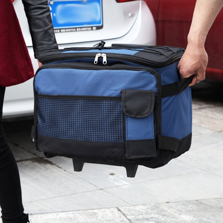 Car Auto Outdoor 40L Portable Multi-function Insulation Refrigerating Fresh Storage Organize Bag with Rod and Wheel for Travel Delivery Picnic